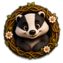 Badger in a woodland wreath