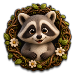 Raccoon in a woodland wreath